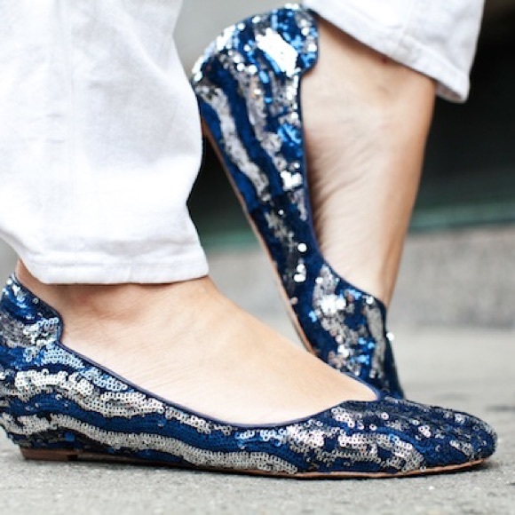 Matt Bernson sequin flats, blue & silver - Picture 1 of 5